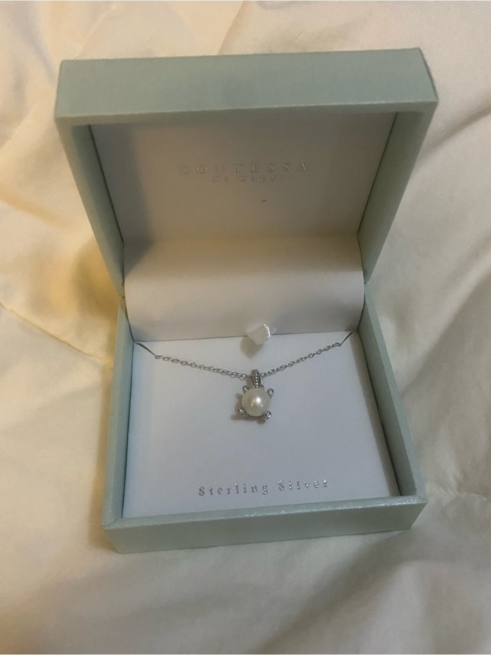 Sterling Silver Pearl Pendant Necklace - White